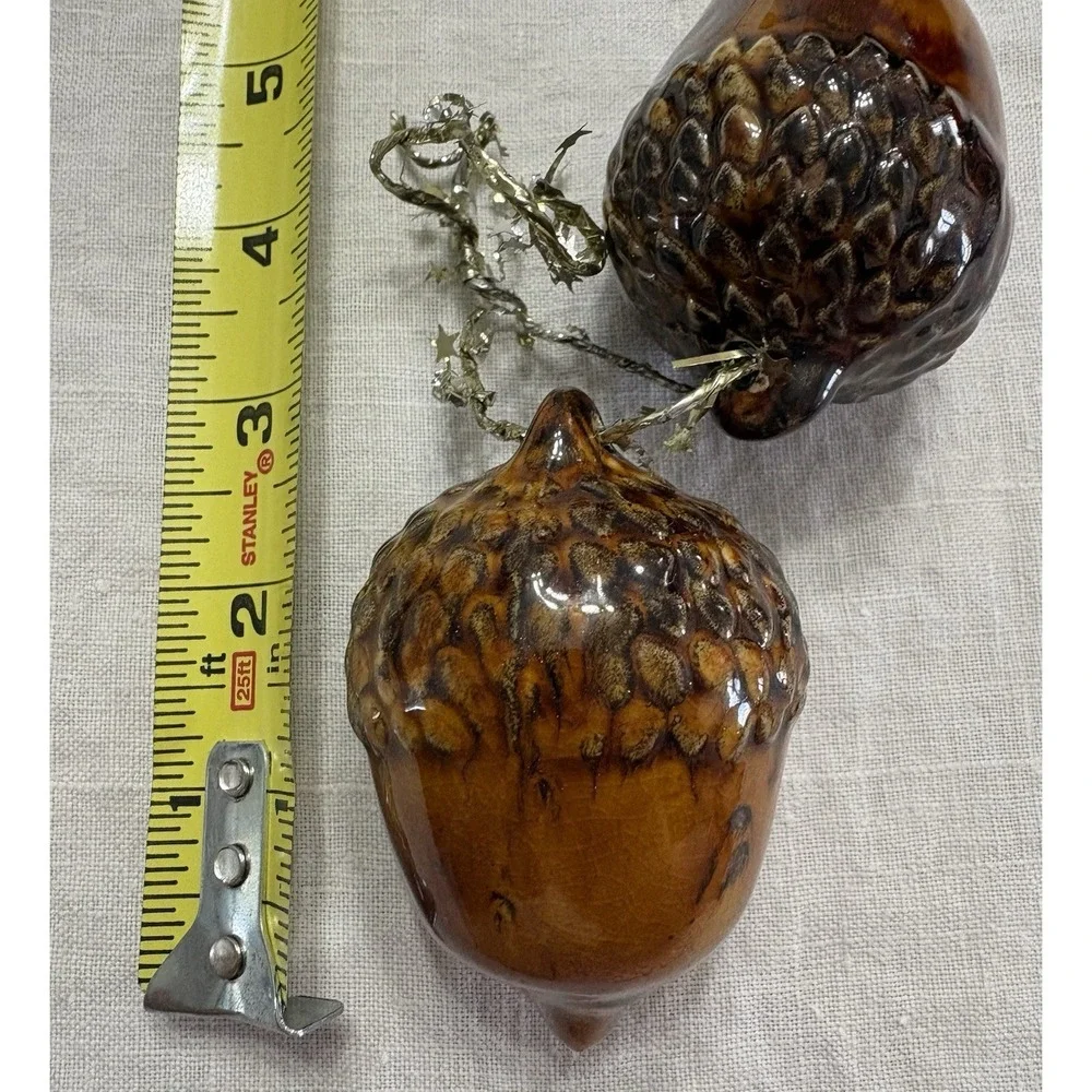 VTG Ceramic Fall Decor Acorns Ornament Hand Painted Glazed Cottage Cabin   3